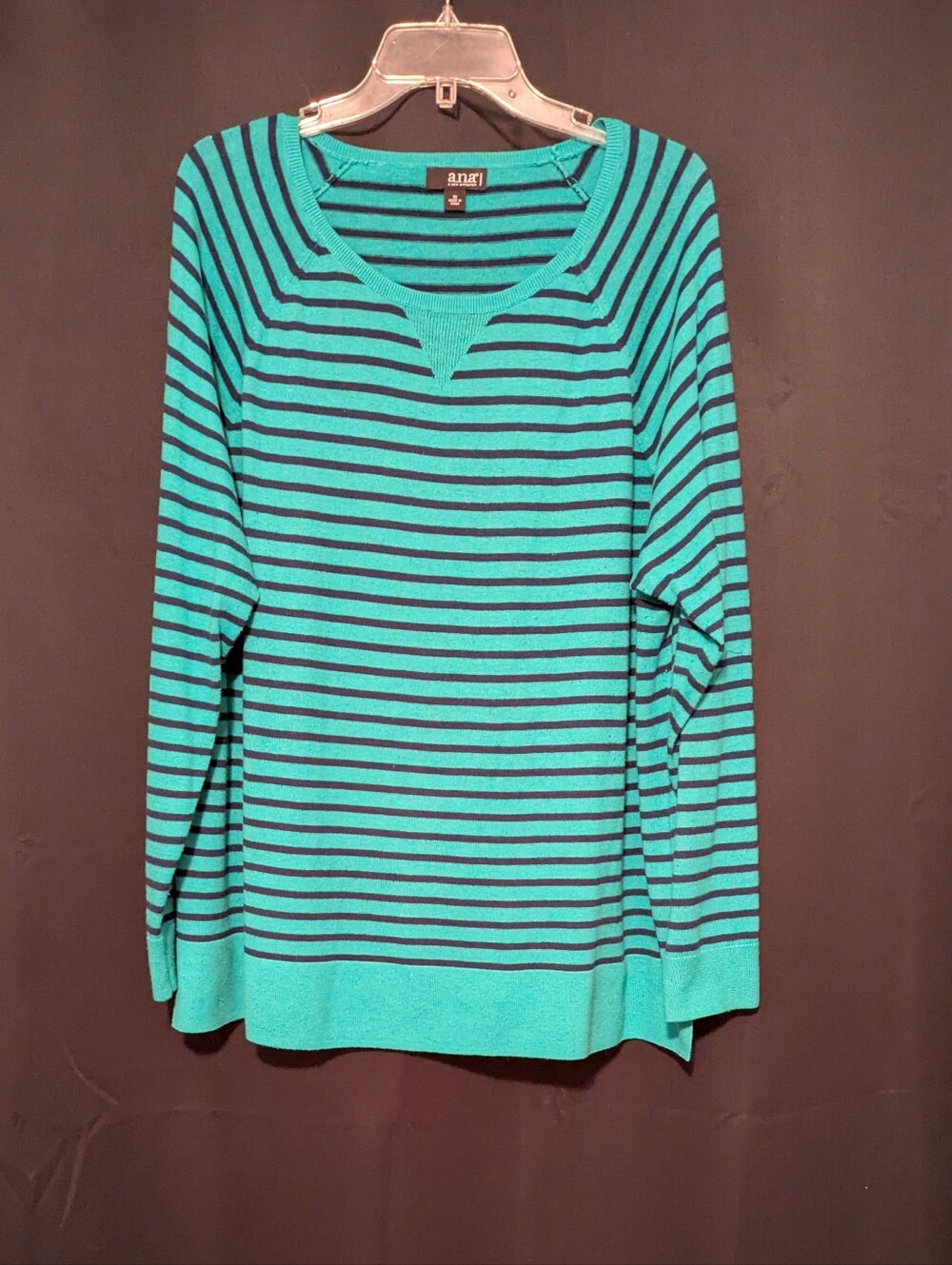 a.n.a Teal and Black Striped Crewneck Sweater 1X